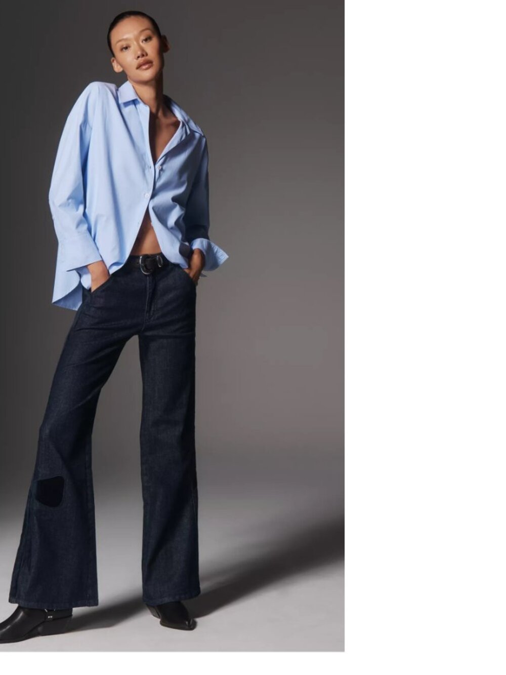Anthropologie Maeve Bow Peep High-Rise Flare Jeans 29 denim rinse blue new nwt - Picture 4 of 9